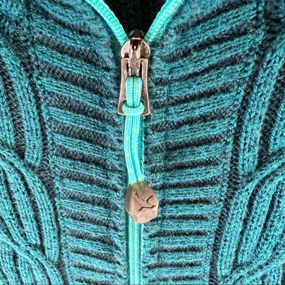 Eddie Bauer Women’s Teal Cable Knit Long Full Zip Sweater. Sz S - Picture 3 of 13